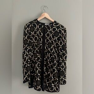 80s Vintage Black Sequin Jacket with Gold Accents